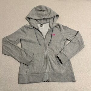 The North Face Womens Gray Zip Up Hoodie Pink Logo Size S P